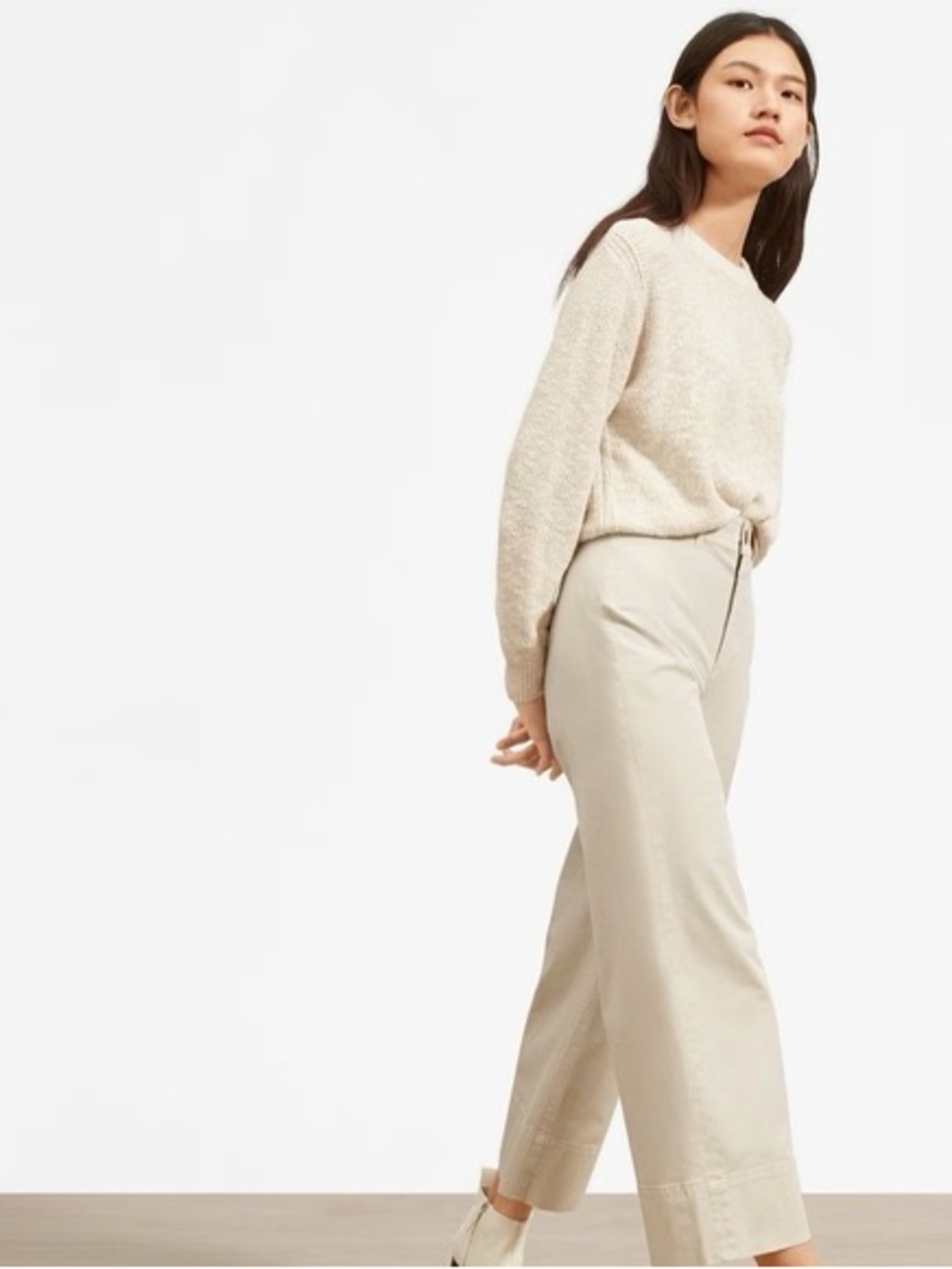 Everlane • Wide leg cotton cropped lightweight khaki pants
